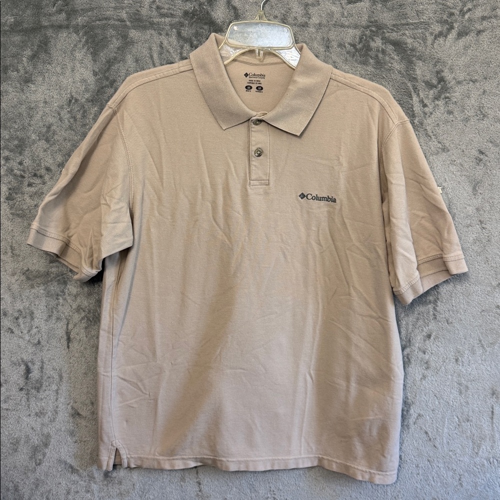 Columbia Short Sleeve Mens Polo Golf Shirt Beige Size MEDIUM